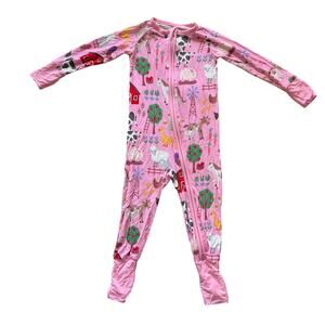 Little Sleepies Baby Farm Fam Zippy Bamboo Pajamas Bubble Gum Pink Size 12-18 M